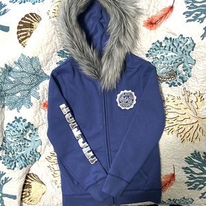 Justice kids size 8 fur lined hooded sweatshirt.
